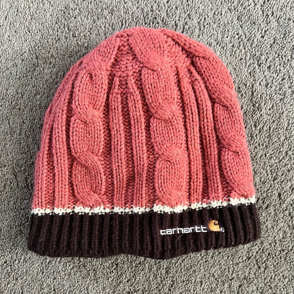 Carhartt Women’s Burnt Red and Brown Cable Knit Hat